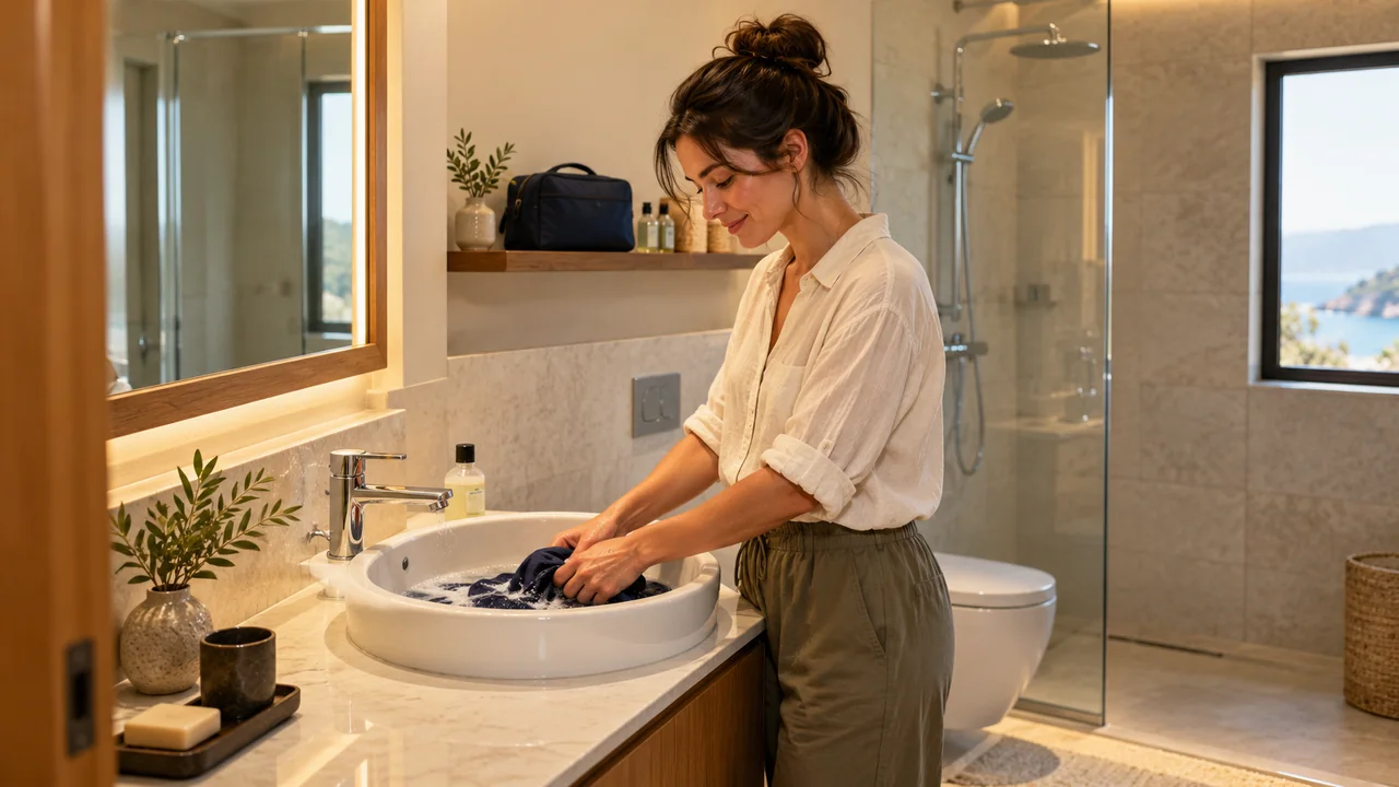 Washing clothes, removing stains and clothing care on the road
